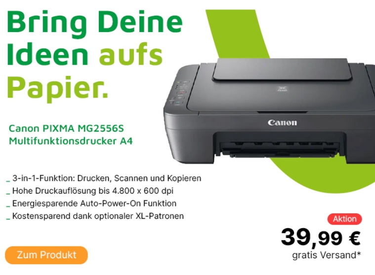 Völkner: "Canon Pixma MG2556S" für 39,99 Euro frei Haus