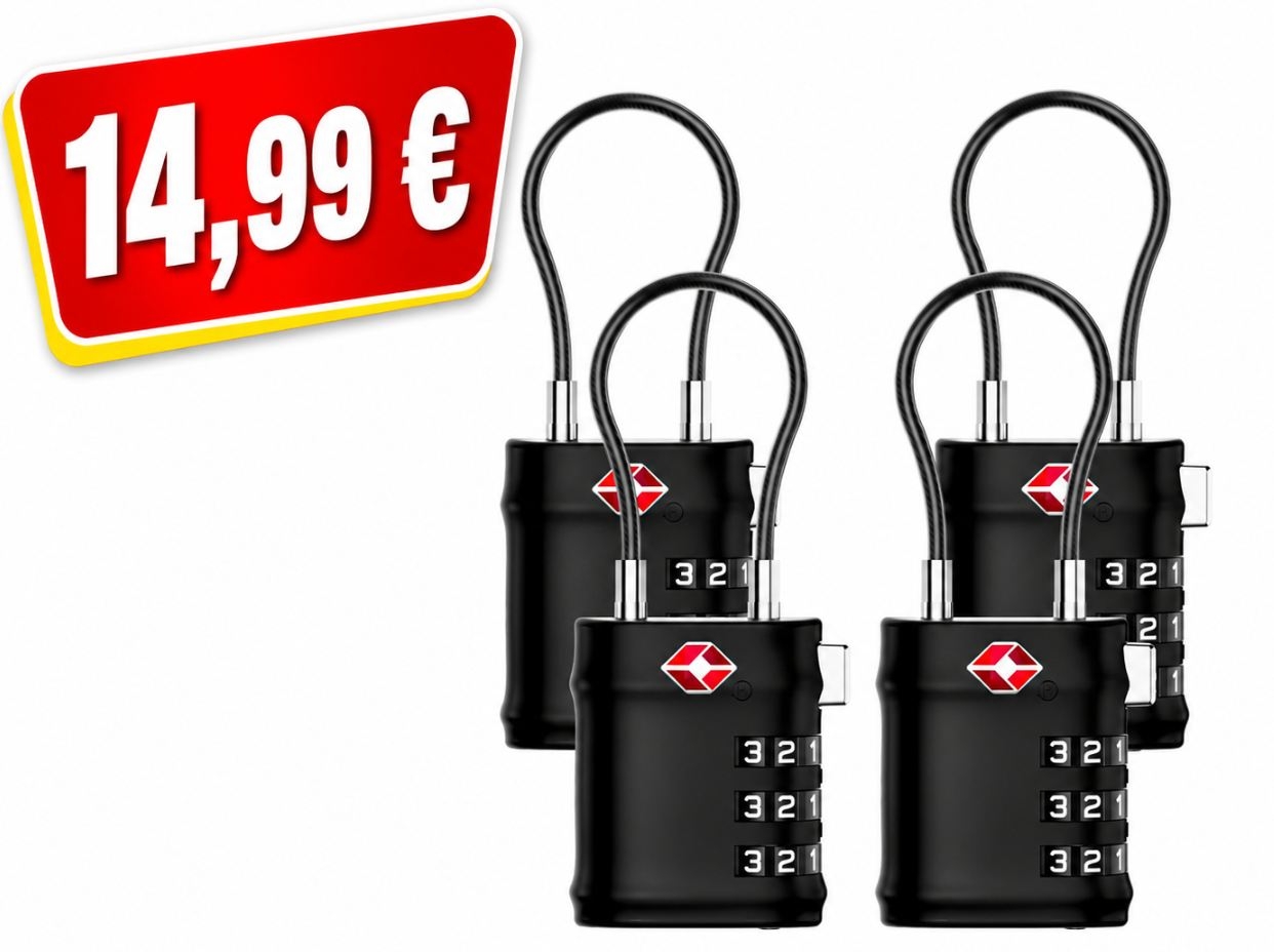 Prime: Viererpack TSA-Kofferschlösser für 14,99 Euro