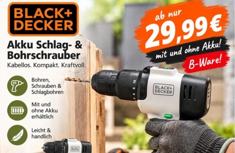 Black&Decker: Akku-Bohrschrauber als B-Ware für 29,99 Euro