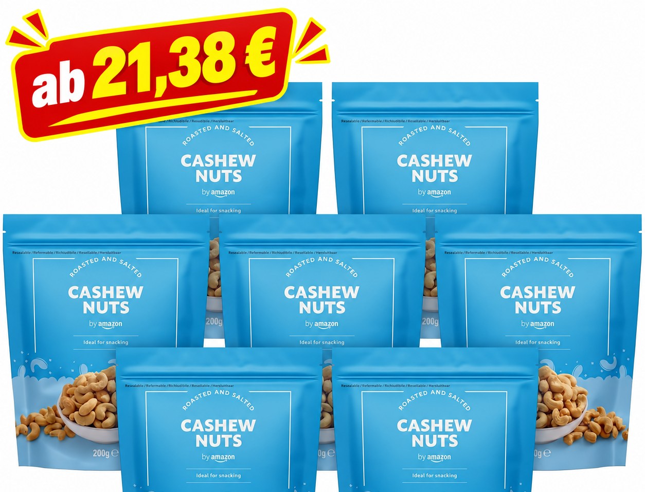 Amazon: 7 x 200 Gramm Cashews ab 21,38 Euro