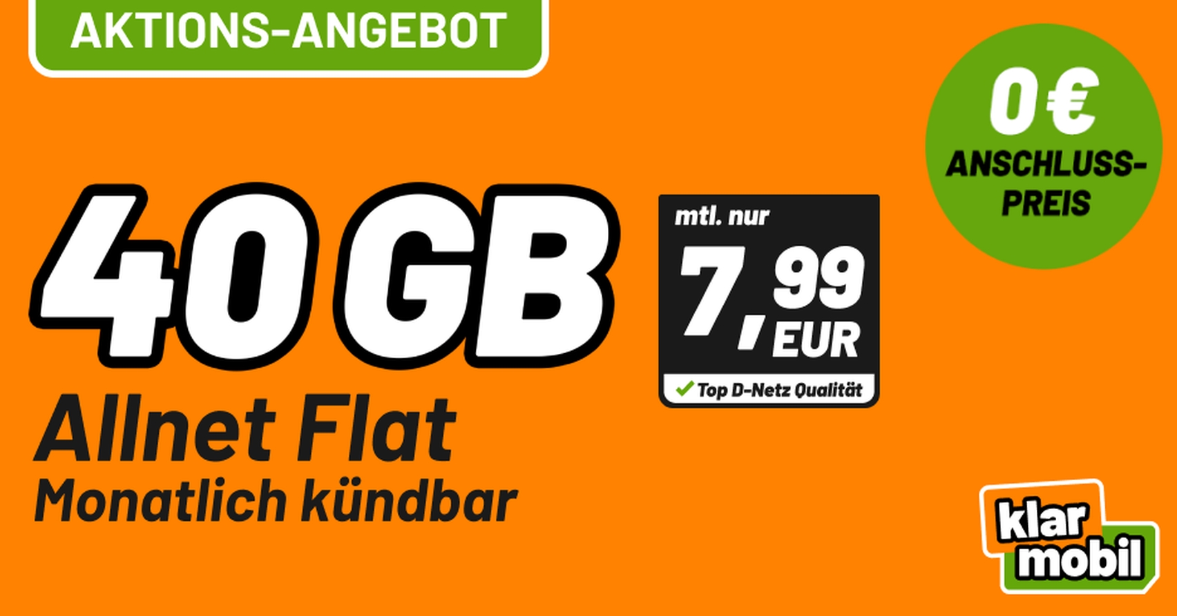 Klarmobil: 40 GByte 5G-Daten monatlich kündbar für 7,99 Euro
