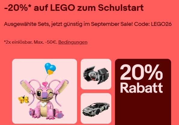 Ebay: 20 Prozent Lego-Rabatt auf über 100 Artikel