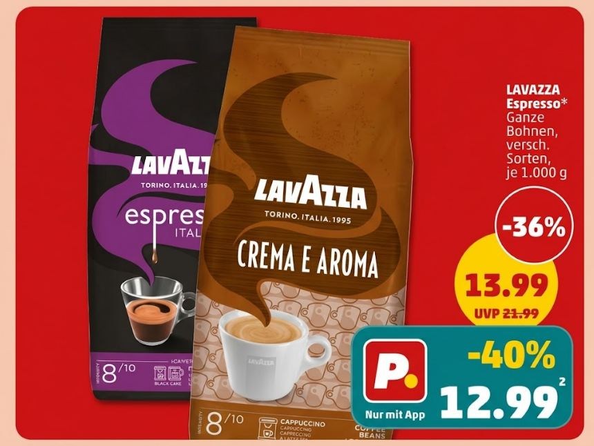 Penny: Lavazza-Kaffebohnen für 12,Euro via App