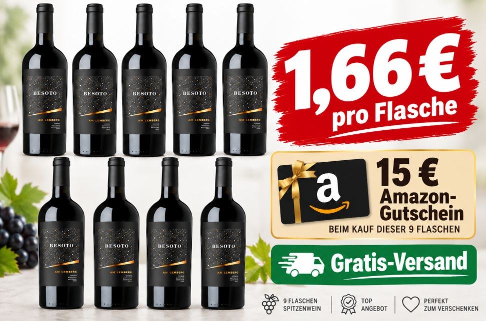 Knaller: Neun Flaschen Rotwein dank Cashback für 1,66 Euro / Flasche