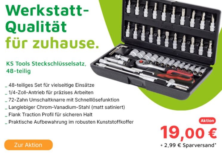 Völkner: Steckschlüsselsatz mit 48 Teilen für 21,99 Euro frei Haus