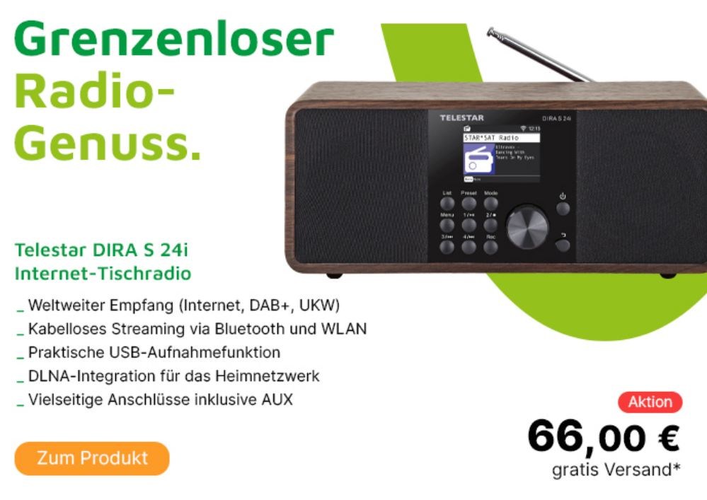Völkner: Tischradio Telestar DIRA S 24i für 66 Euro