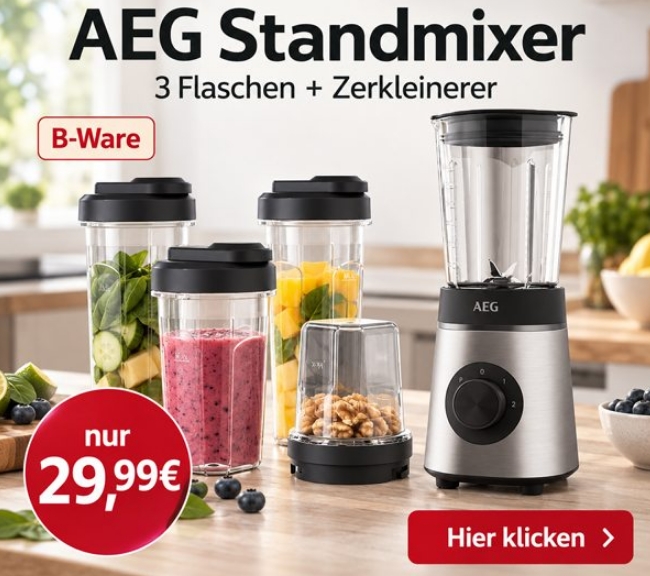 AEG: Standmixer mit drei Flaschen als B-Ware für 29,99 Euro