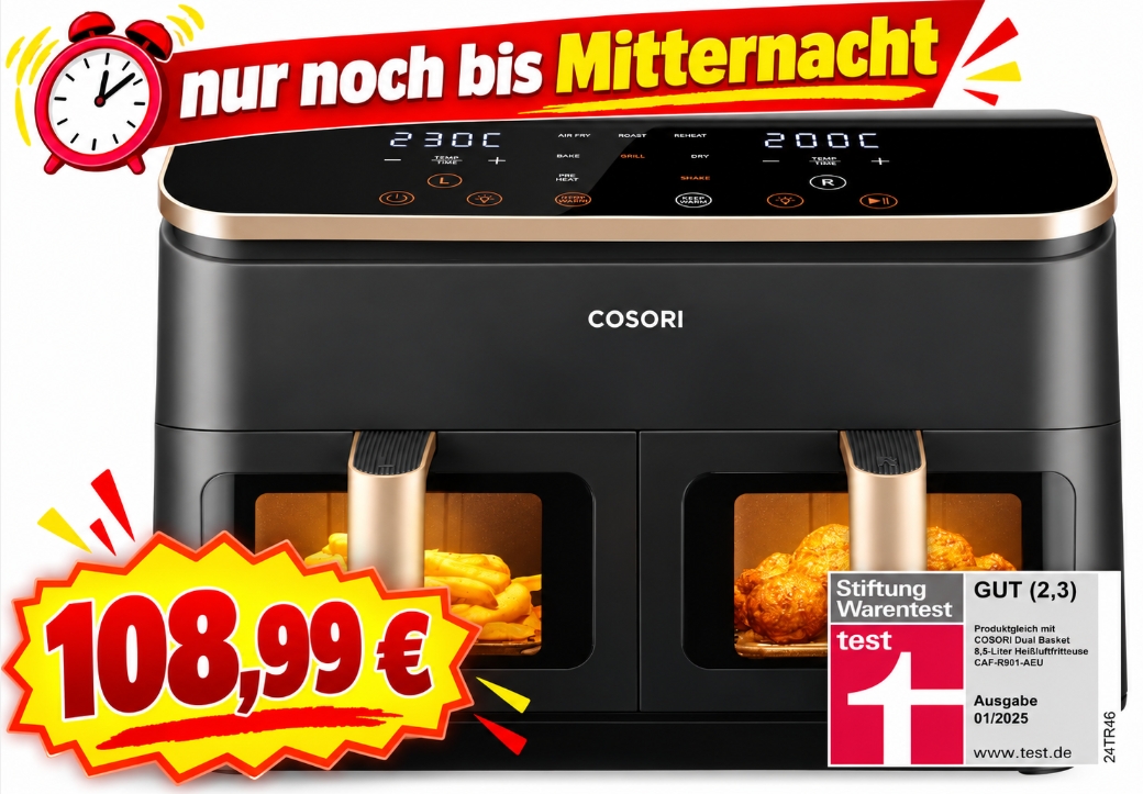 Testsieger: Heißluftfritteuse jetzt zum Bestpreis von 108,99 Euro