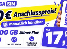 MegaSIM: Monatlich kündbare Flat mit 200 GByte 5G-Volumen für 17,99 Euro