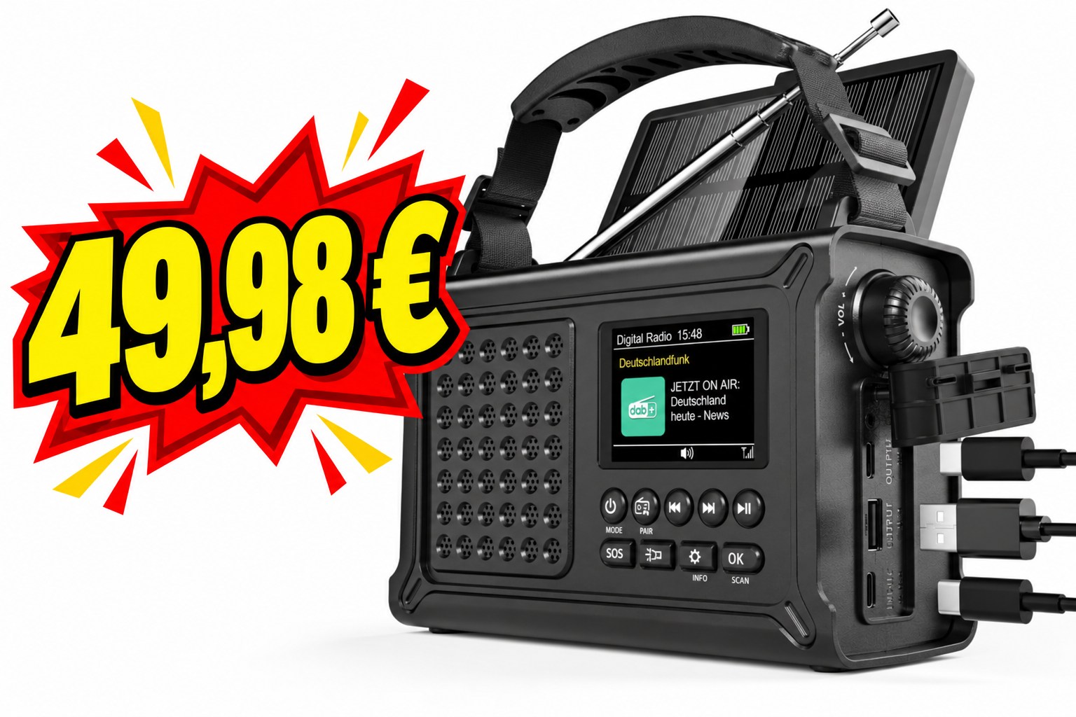 Prime: Roxicosly-Kurbelradio mit 12.000 mAh Powerbank für 49,98 Euro