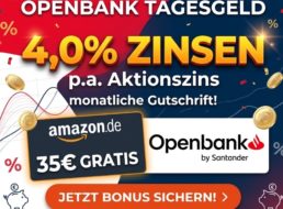 Gratis: 35 Euro geschenkt zum Tagesgeld-Konto mit 4 Prozent Zins