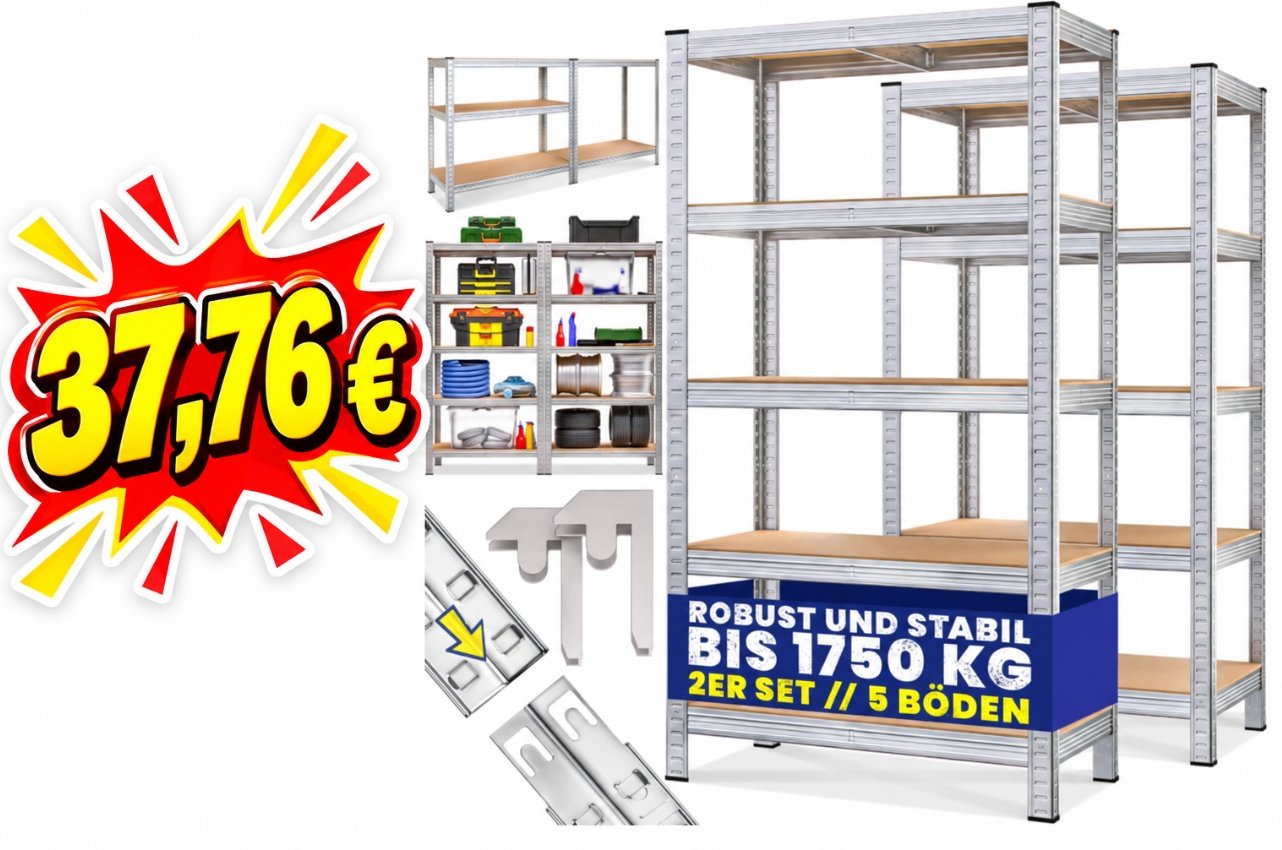 Amazon: Schwerlastregal im Doppelpack für 37,76 Euro