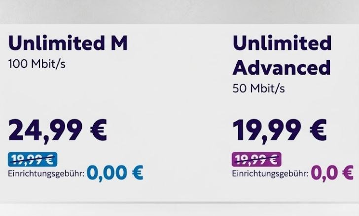 Unlimited Mobile: Alle Tarife jetzt ohne Einrichtungsgebühr
