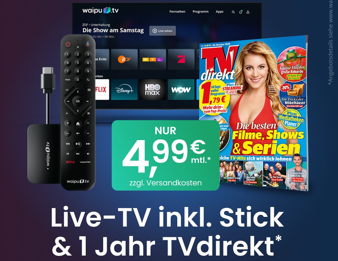 Waipu.tv: Jahresabo mit TVdirekt für 4,99 Euro im Monat