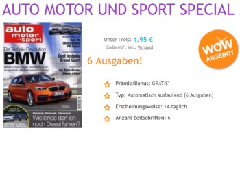 Exklusiv: Sechs Ausgaben "Auto Motor und Sport" für 4,95 Euro mit automatischem Ende