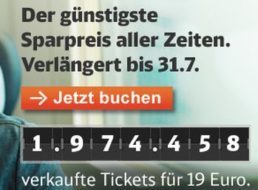 Bahn: Sparpreis-Aktion mit 19-Euro-Tickets bis Juli verlängert