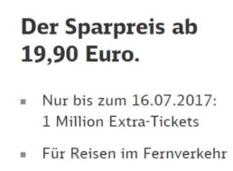 Bahn: Sparpreis-Tickets ab 19,90 Euro bis 16. Juli