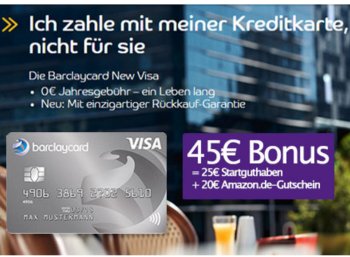 Gratis: 45 Euro geschenkt zur beitragsfreien Barclaycard New Visa