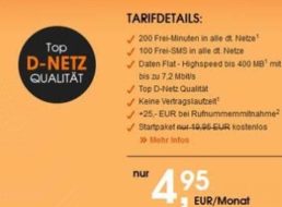 Callmobile: 200 Minuten, 100 SMS und 400 MByte im D-Netz für 4,99 Euro