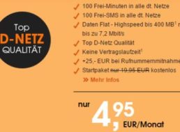 D2-Netz: Monatlich kündbarer Gelegenheitstarif für 4,95 Euro