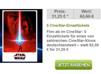 Dailydeal: 5 Cinestar-Tickets für zusammen 31,25 Euro