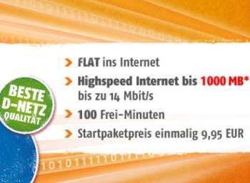 D-Netz: 1 GByte plus 100 Freiminuten für monatlich 9,95 Euro