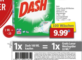 Gratis: Lenor-Packung zur Dash-Packung für 9,99 Euro