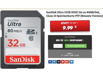 Dealclub: Sandisk Ultra SDHC mit 32 GByte für 9,99 Euro frei Haus