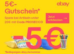 Ebay: Fünf Euro Rabatt auf ausgewählte Artikel unter 20 Euro