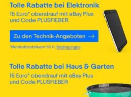 Ebay: 15 Euro Rabatt ab 50 Euro Warenwert für Plus-Kunden