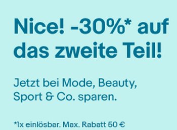 Ebay: 30 Prozent Mode-Rabatt auf das zweite Teil