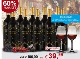 Rotwein: Zehn Flaschen "Les 3 Feux de Noël" mit zwei Gläsern für 39,99 Euro