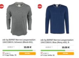 Dealclub: Langarm-Shirts von Esprit für zehn Euro frei Haus