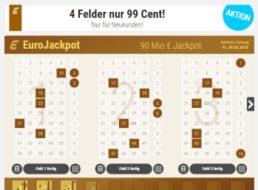 Tipp24: Vier Spielfelder zum Euro-Jackpot für 99 Cent