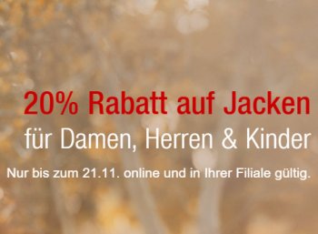 Jacken-Rabatt von 20 Prozent bis Samstag abend