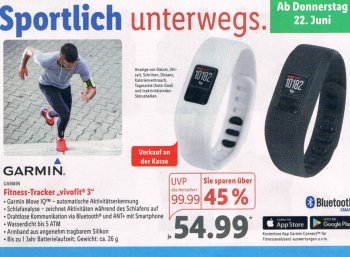 Lidl: Garmin Vivofit 3 mit Bluetooth und App-Support für 54,99 Euro