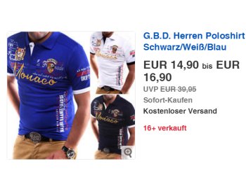 Ebay: G.B.D.Herren-Poloshirt für 14,90 Euro frei Haus