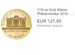 Ebay: Goldmünze "Wiener Philharmoniker 2019" für 127,50 Euro frei Haus