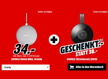 Gratis: Google Chromecast zum "Google Home Mini" für 34 Euro