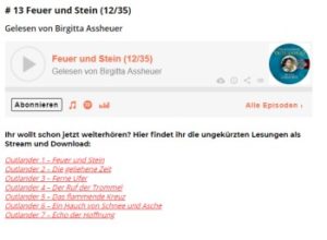 Gratis: Hörbuch "Outlander – Feuer und Stein" mit 37 Stunden Spielzeit