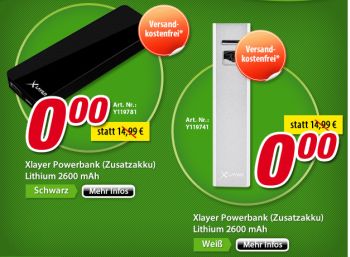 Gratis-Powerbank und Gratis-Versand ab 25 Euro Bestellwert