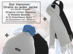 Gratis: Mütze und Schal zur Urban-Classics-Winterjacke für 39,90 Euro