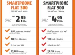 Klarmobil: 300 MByte und 100 Freiminuten im D-Netz für 2,95 Euro pro Monat