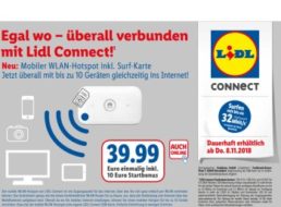 Lidl: WLAN-Hotspot inklusive 10 Euro Guthaben für 39,99 Euro –
