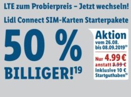 Lidl Connect: Starterpaket mit 10 Euro Guthaben für 4,99 Euro