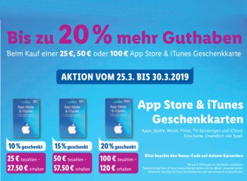 Lidl: Bis zu 20 Euro geschenkt beim Kauf von iTunes-Guthabenkarte