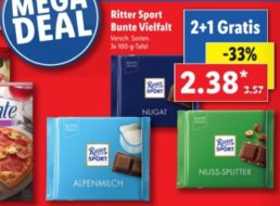 Lidl: Drei Tafeln "Ritter Sport" zum Preis von zweien