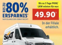 Lidl: PKW / LKW bei Sixt zum Dreitagespreis von 49,90 Euro