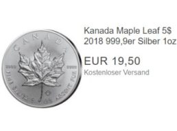 Ebay: Silbermünze "Maple Leaf" zum Bestpreis von 19,50 Euro frei Haus