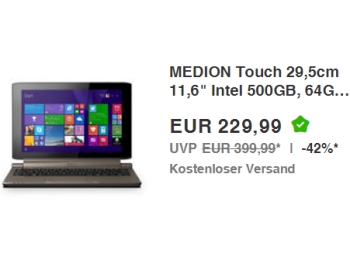 Ebay: Convertible Medion Akoya P2214T Touch für 229,99 Euro frei Haus